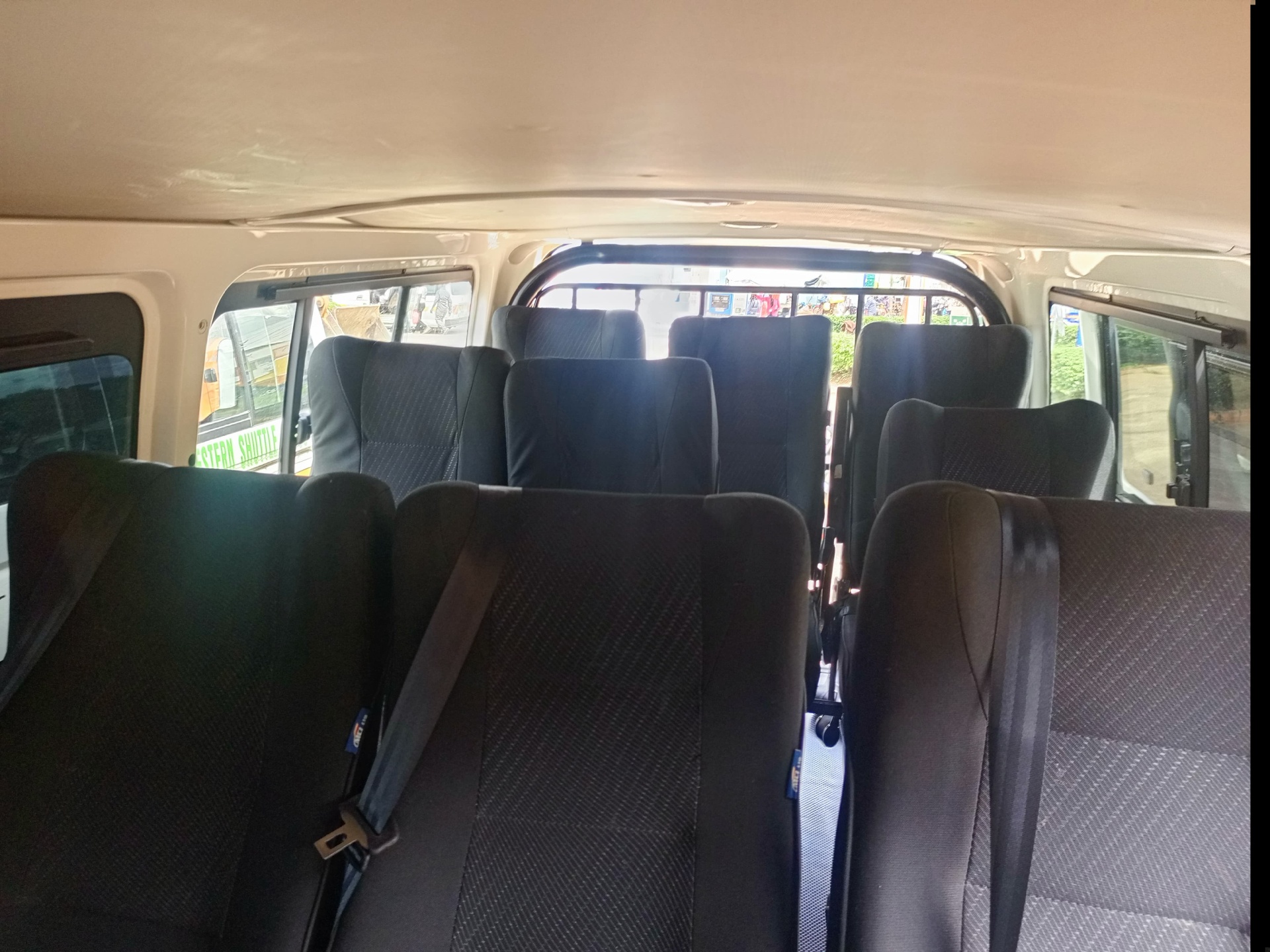 Interior cabin with reclining seats and seatbelts